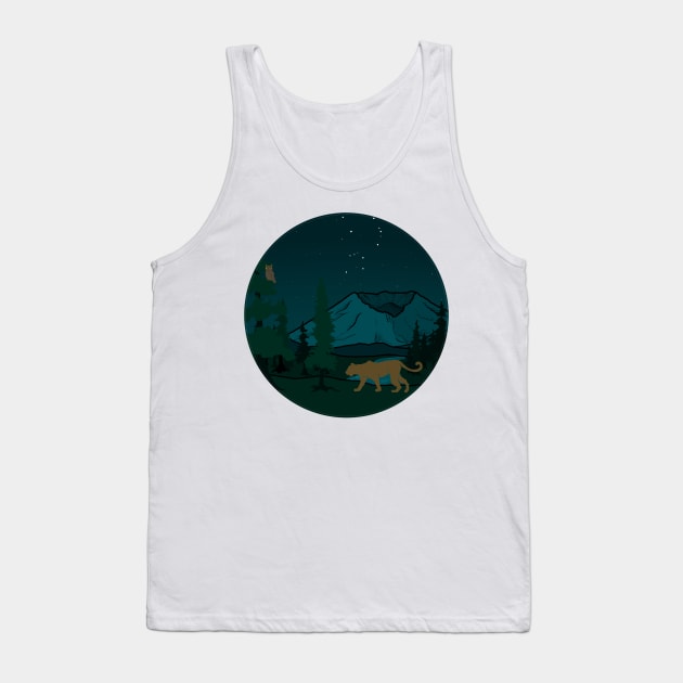 Mt St Helens Cougar and Owl Tank Top by FernheartDesign